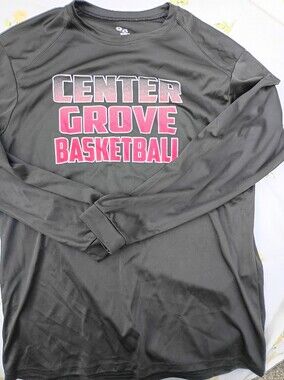 Black Long-Sleeve Kids Tee with Pink Center Grove Basketball Graphic